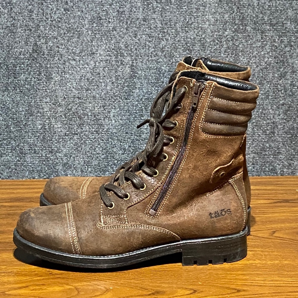 Taos Renegade Brown Leather Faux Fur Combat Boots Made in Portugal 9-9.5 40